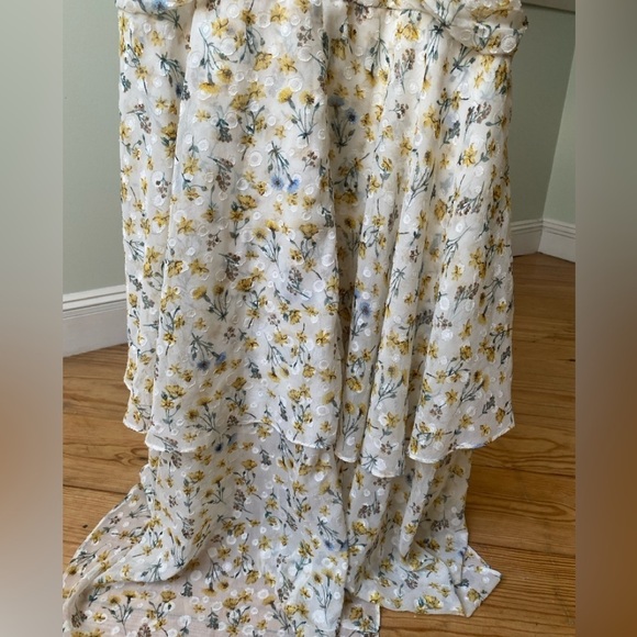 Fanco Becca Tiered Maxi Dress White | Yellow & Blue Floral | Large | High Low - Picture 10 of 16